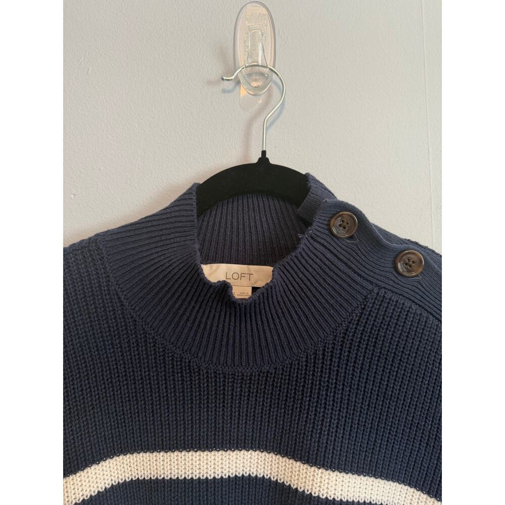 Loft Mock Neck Button Neck Long Sleeve Stripe Sweater Size XLarge - Picture 2 of 8